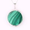 Natural Malachite Round Pendant Necklace 925 Sterling Silver Gold Plated Handmade Fine Jewelry Gift for Her