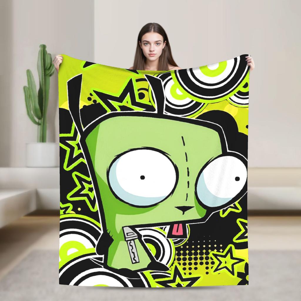 Gir Invader Zim Cartoon  Throw Blanket  Flannel Bedspread For Couch Chair Sofa Bed Funny Sofa Bed Cover