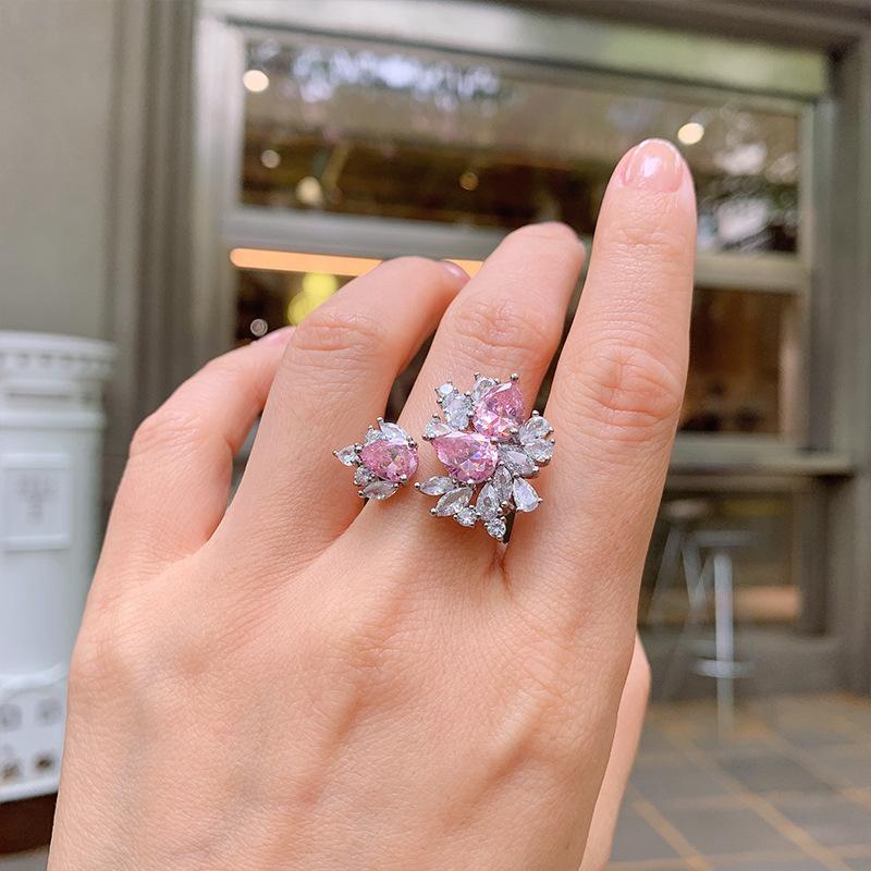 Simulation yellow diamond open ring female exaggerated irregular zircon simulation red pigeon blood ring fashion