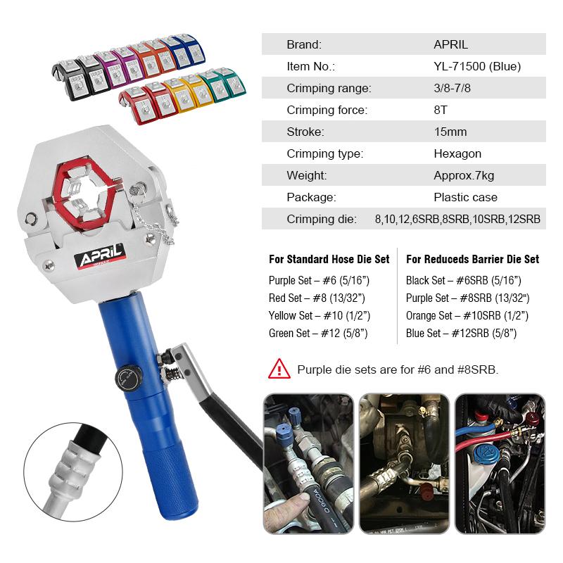 Hydraulic Hose Crimper Hydra-Krimp 71500 Manual A/C Hose Crimper Kit Air Conditioning Repaire Handheld Hydraulic Crimping Tool YL-71500