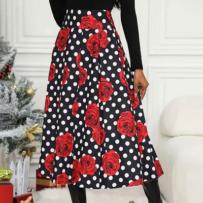 Summer Women's Commuter Casual High Waisted Polka Dot Printed Mid-Length Skirt