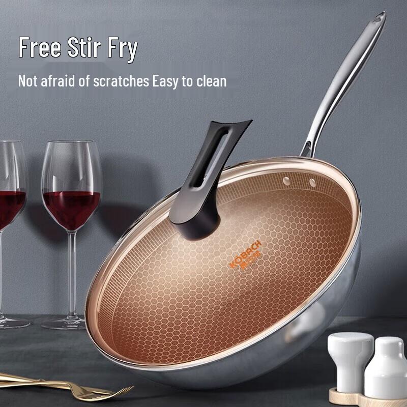 KOBACH 304 Stainless Steel Honeycomb Non-Stick Wok