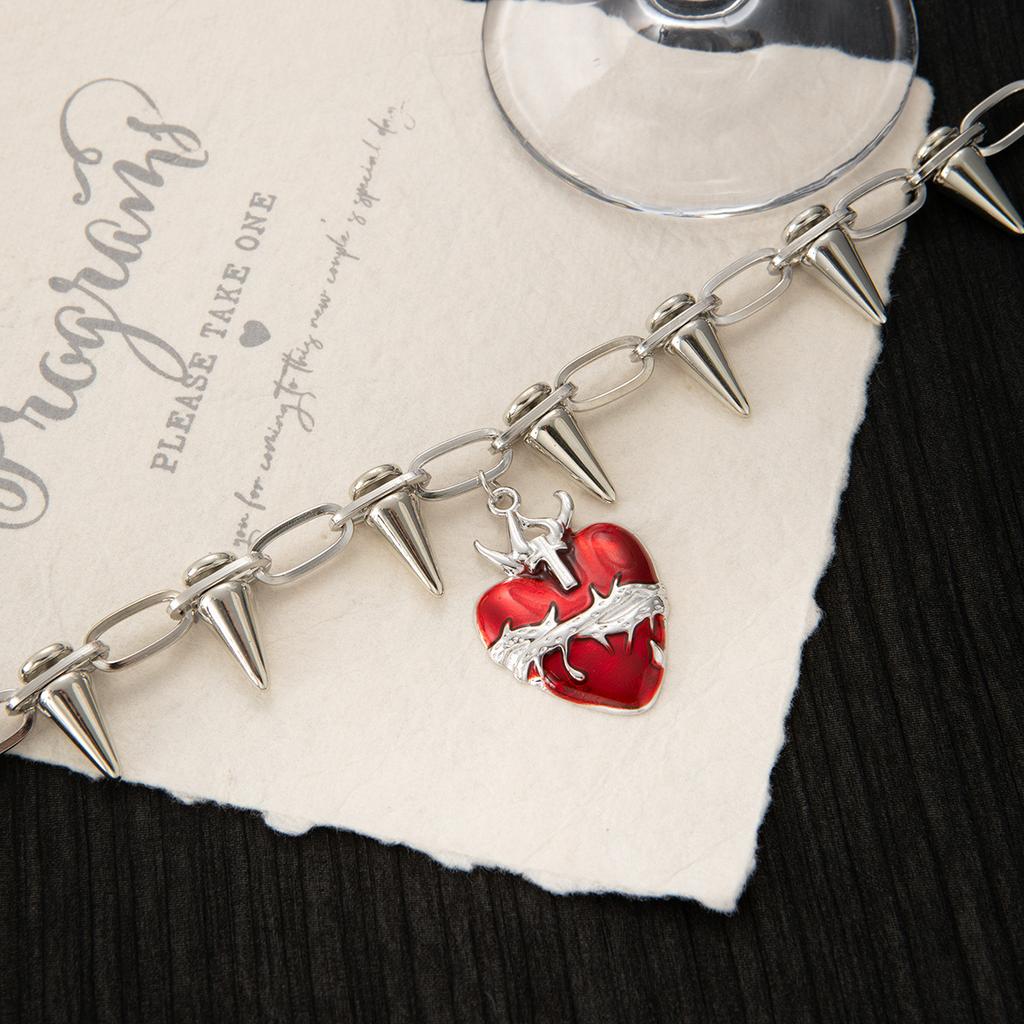 Dark Series Punk Style Metal Nails Collarbone Chain Red Thorns Love Niche Necklace Retro Personalized Item Decoration