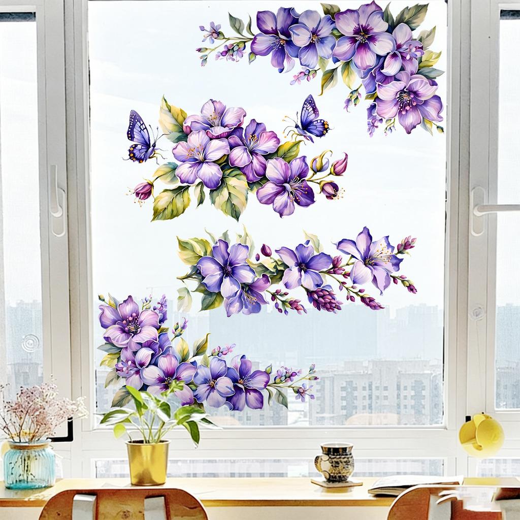 Purple Flower Butterfly Window Sticker Is Suitable for Window Glass, Storefront Display Window Stickers.