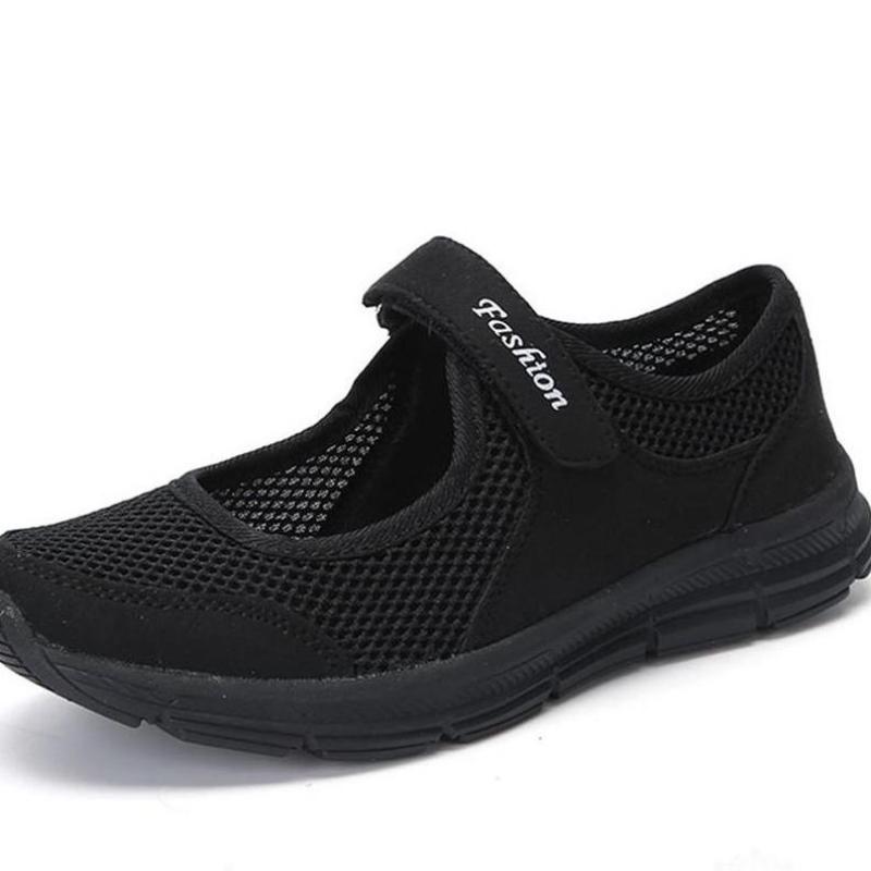 Women Mesh Solid Color Running Sports Shoes Ladies Round Toe Flat Heel Anti Slip Sandals