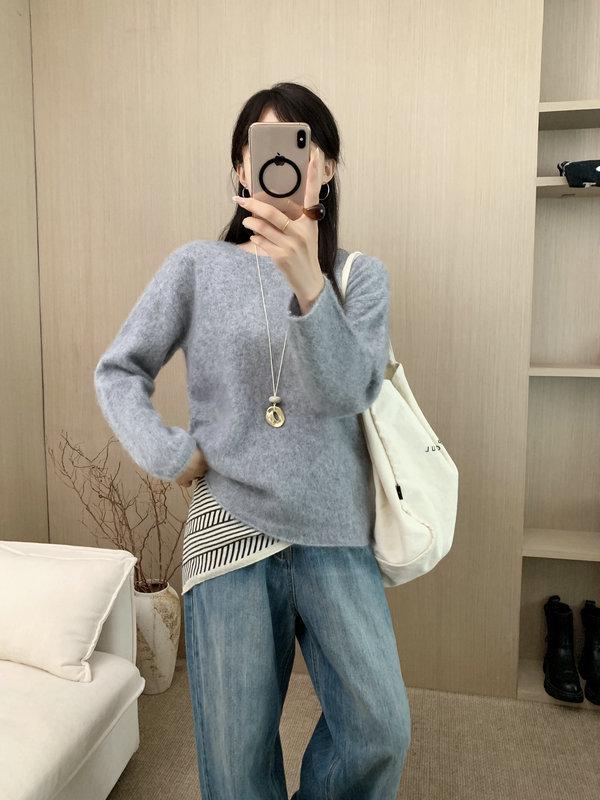 Autumn/Winter Women's Round Neck Brushed Wool Loose Fit Knitted Sweater