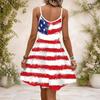 Women Plus Size White Floral Printed V Neck Sleeveless Spaghetti Strap Gathered Waist Dress