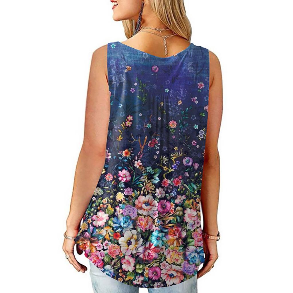 Women's Sleeveless Tops Loose Tops Casual Plus Size Tops Pleated Tops Button Down Casual Summer Floral Tie Tops Women