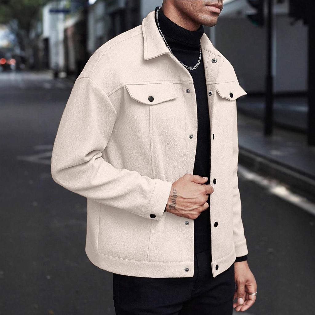 Autumn and Winter Turtleneck Woolen Jacket, Men's Casual Sports Business Jacket, Pure Color, Classic Version