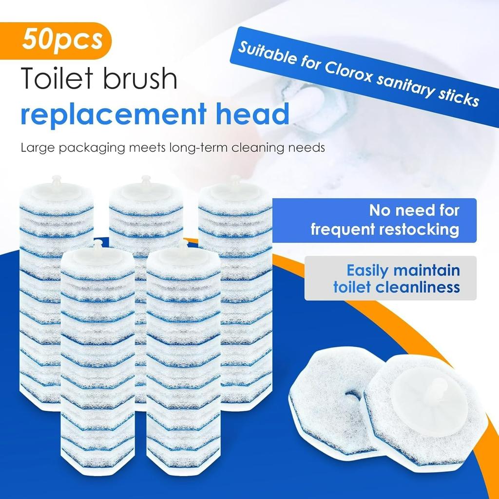 50 Pack Toilet Brush Refill Pads, 3 Layer Toilet Wand Refills, Scrubber Wand Replacement Cleaner Pads for Sink Bathtub Wash Basin Mop Pool, White