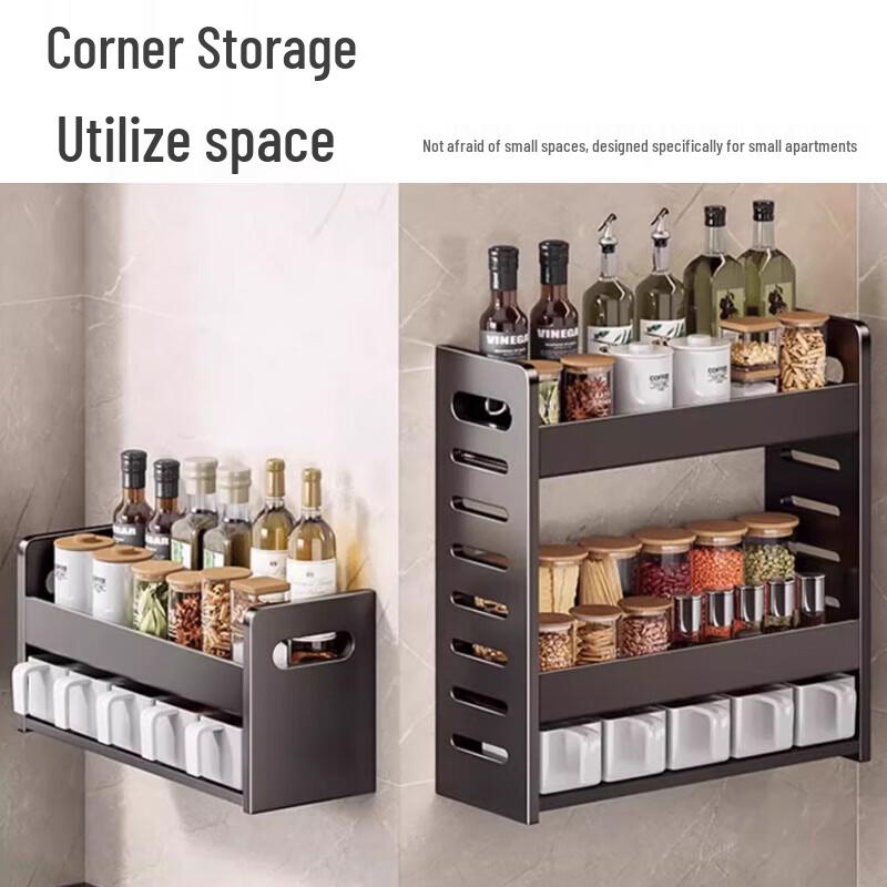 Wall-Mounted 3-Tier Kitchen Spice Rack with 5 Jars