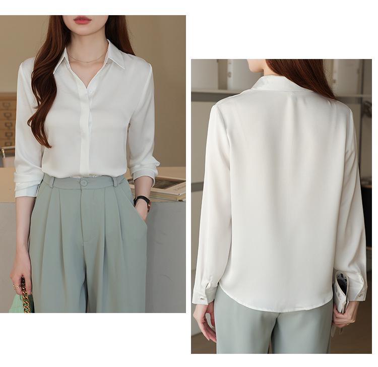 2025 Women's Professional Satin Long Sleeve Shirt with OL Versatile Design & 3D Pattern