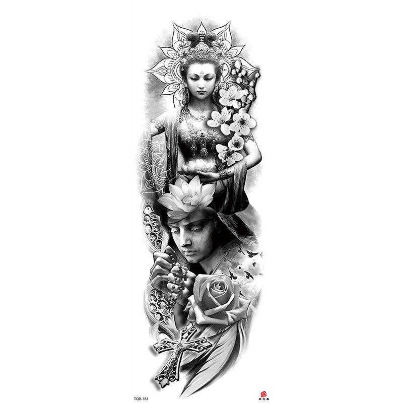 Waterdichte tattoo stickers voor de hele arm: Jezus, Maagd Maria, Kroon, Leeuw-ontwerp
