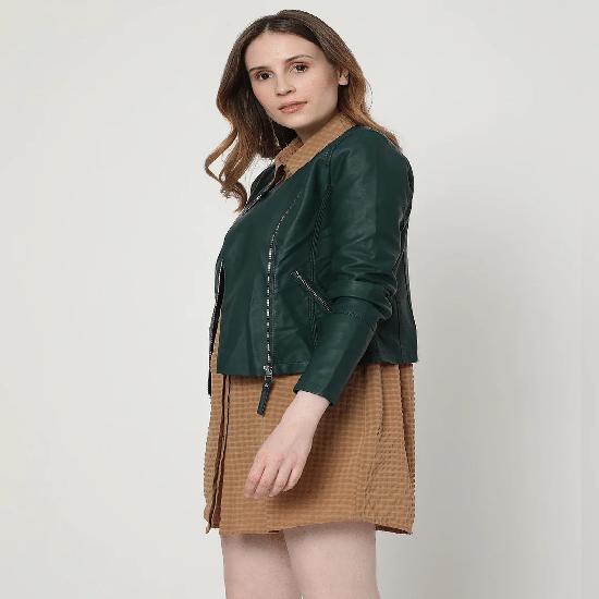 Noora Women's Green Leather Biker Jacket Party Wear Jacket Casual Jacket Gift For Her