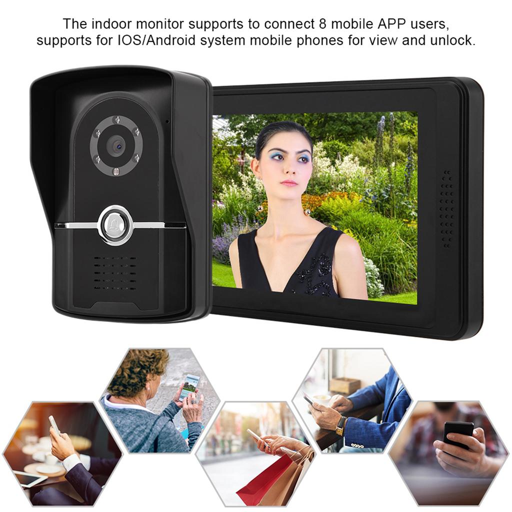 7 Inch LCD Wired Video Door Phone Intercom Doorbell App Remote Unlock Entry System