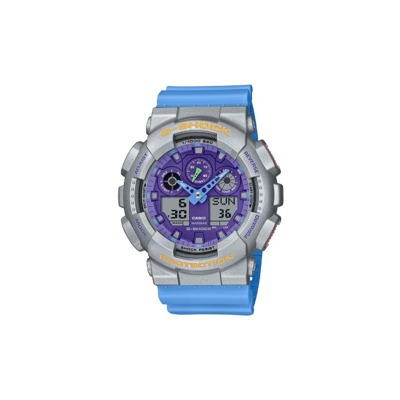 

Casio G-SHOCK 200 meters waterproof, quartz movement, resin strap, Japanese and Korean watch, same style for men and women, purple dial GA-100EU-8A2JF фиолетовый