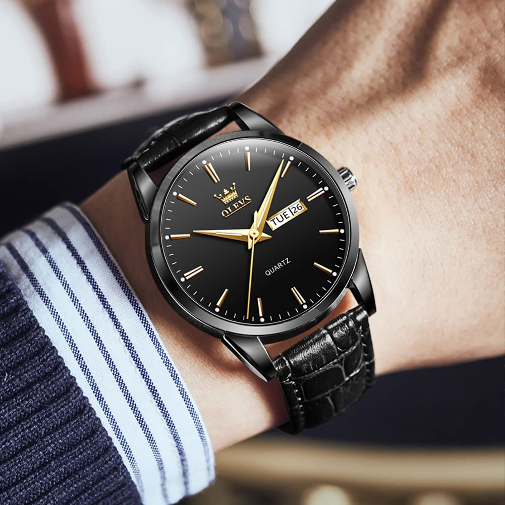 Men's Business Watch with Leather Band, Stylish Waterproof Watch with Calendar Display and Luminous Function, Perfect Gift for Men