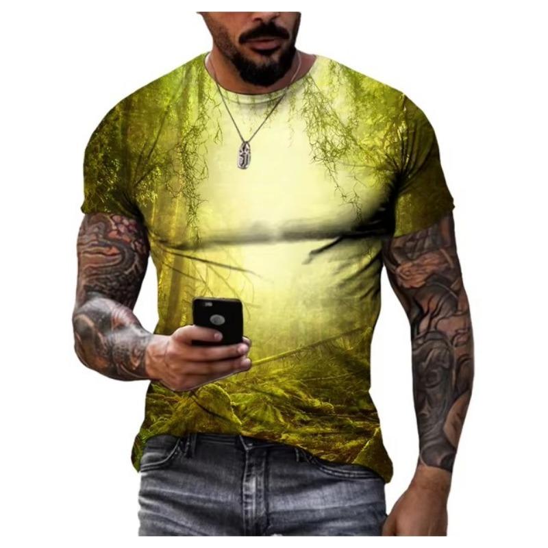 Graphic T Shirts Men Fashion Natural Scenery Pattern T Shirt Handsome Casual 3D Print T-shirt Summer Mountains Rivers Tops