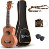 Mahogany Soprano Ukulele Beginner Kit, Professional 21-inch, with Case and Strap, Akira Strings (21-inch).