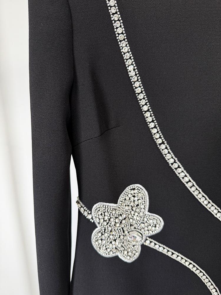 2025 Elegant Long Sleeve Beaded Rhinestone Gown