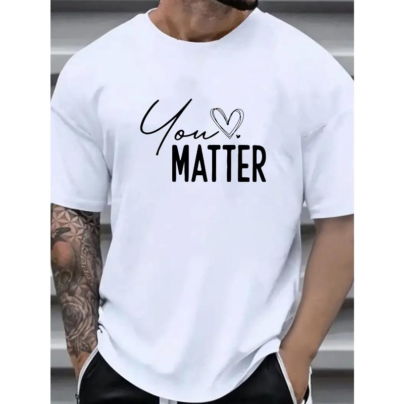 European sizes Men's Oversized Fit T-Shirts Suitable for Summer - Comfortable Crew Neck Short Sleeve Tees with Heart & Letter Print