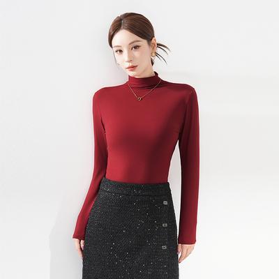 Herbst Winter Halbhoher Kragen Allround Basic T-Shirt Damen Langarm Slim Pullover Tee Top