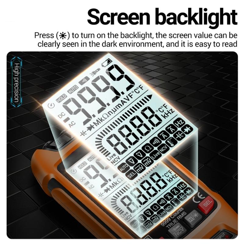 Digital Multimeter Voltage Current Resistance Tester with Flashlight NCV for Measuirng AC/for DC Voltage Current Frequen