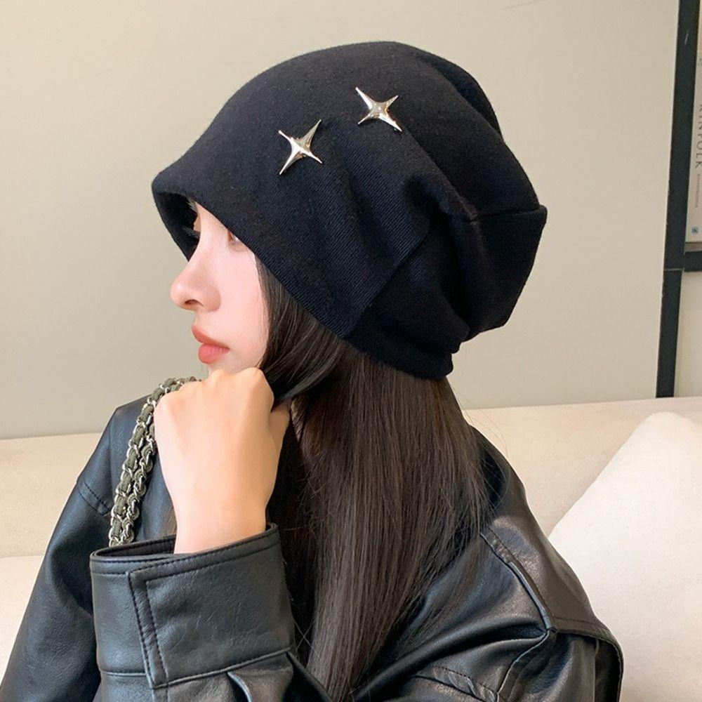 Polyester Slouchy Beanie Hat Star Decor Warm Earflap Hat Fall Winter Beanie Hat  Outdoor Activities