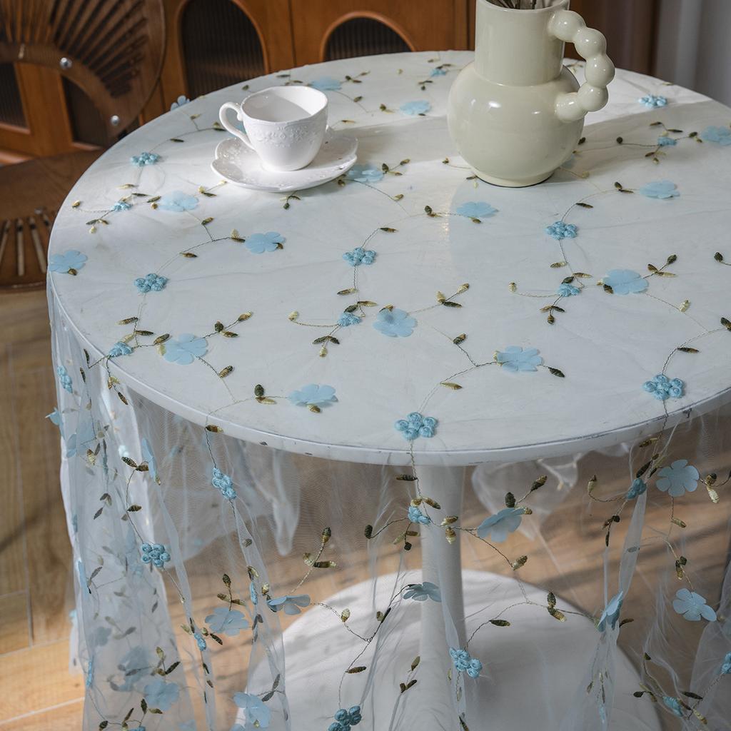 Christmas Transparent Lace Tablecloth White Rectangular Colorful Embroidered Flower Table Cloth Cover for Home Party Supplies