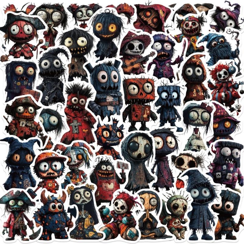Pack Of 50 Spooky Character Stickers Reusable Adhesive For Device Customization Party Theme Decals