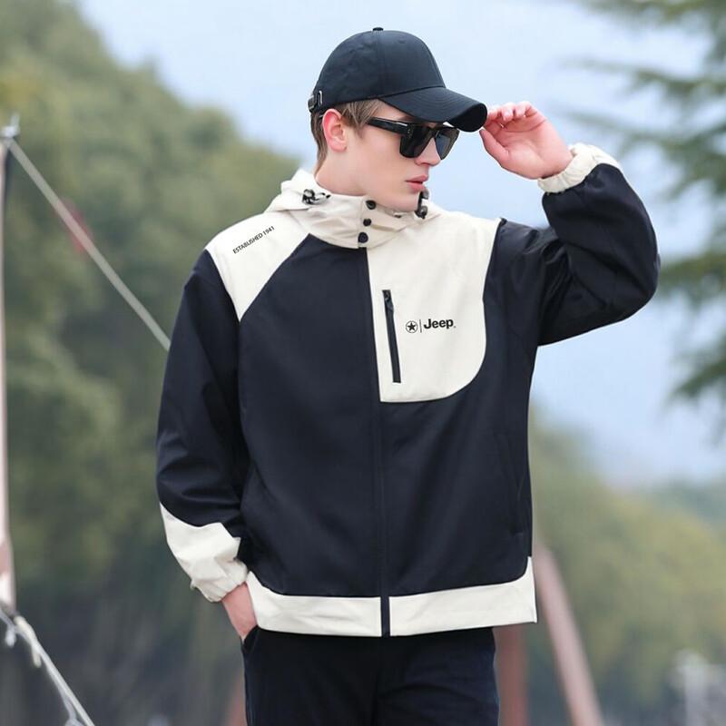 JEEP Men s Outdoor Hooded Color-Block Sport Jacket L