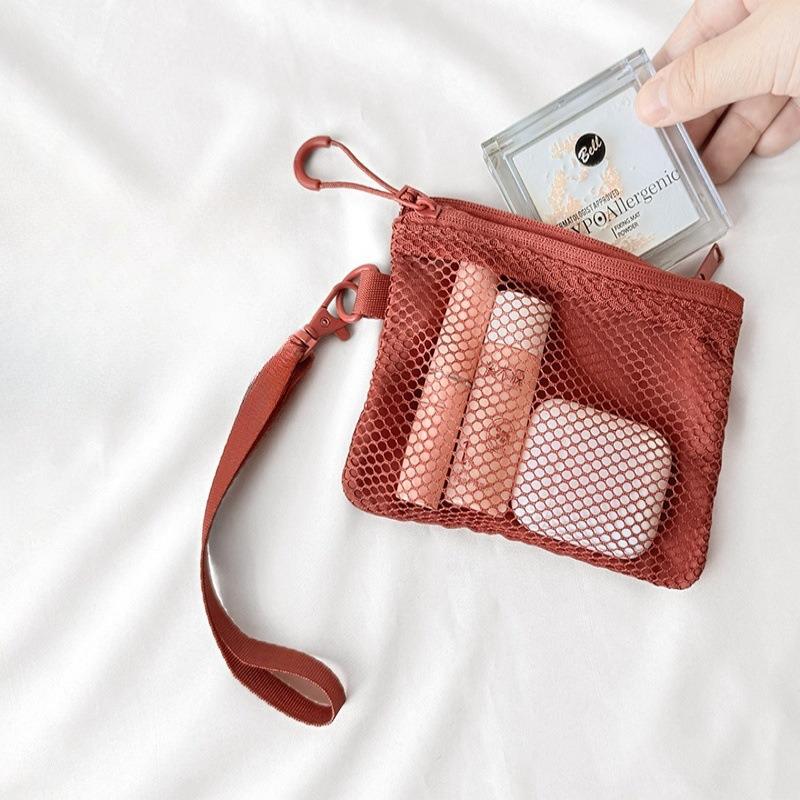 Mesh Double Zipper Travel Toiletry Bag, Portable Breathable Cosmetic Organizer, Compact Toiletry Pouch for Men Women S оранжевый