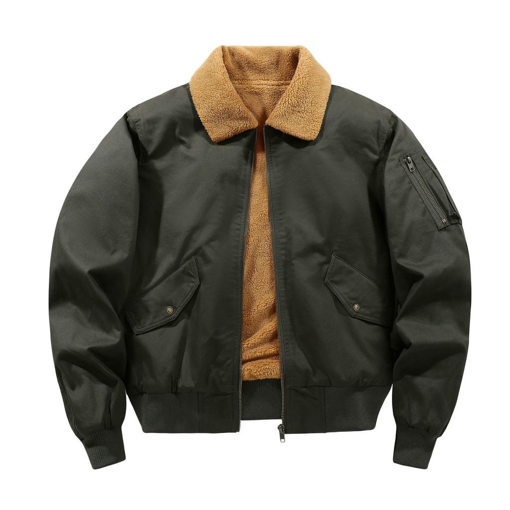 Men's Cotton Jacket with Added Fleece, Cotton Jacket with Thickened Outer Layer, Men's Jacket with Added Fleece