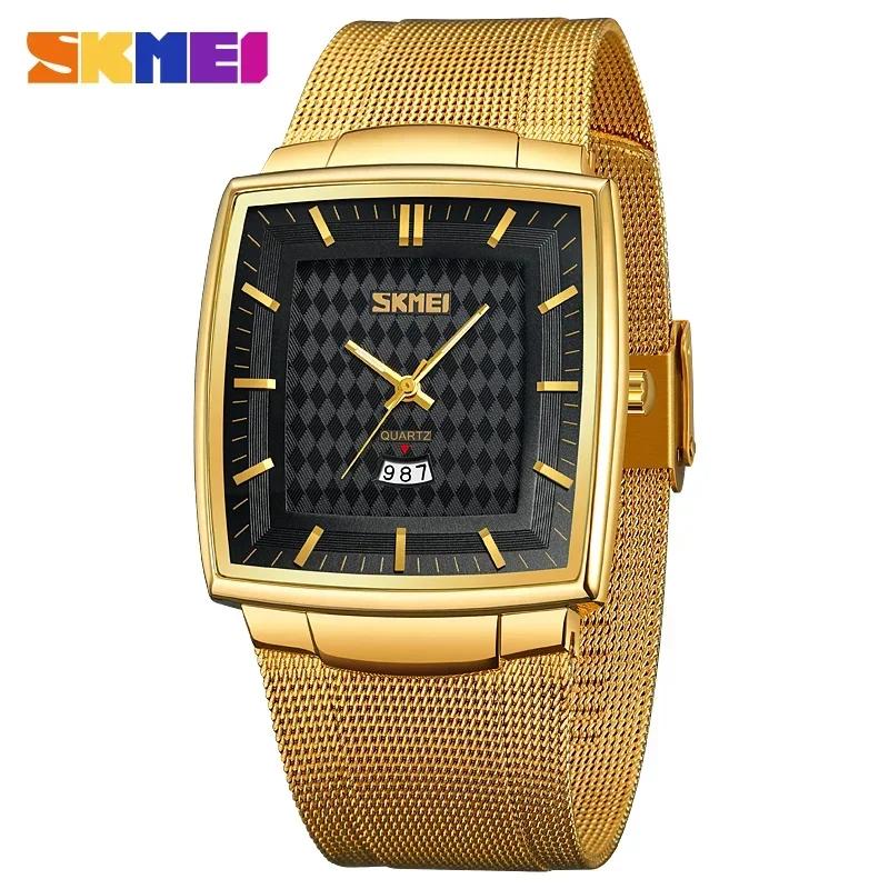 SKMEI 9311 Luxury Square Quartz Watch Men Business Waterproof Stainless Steel Date Calendar Wristwatches Mens Clock Reloj Hombre