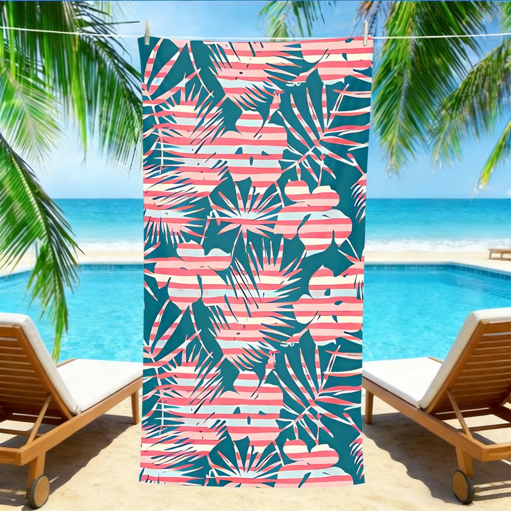 

Patriotic Tropical Beach Towel – Soft Absorbent Microfiber with Red White Blue Palm Leaf Print for Summer W30*H60(CM)