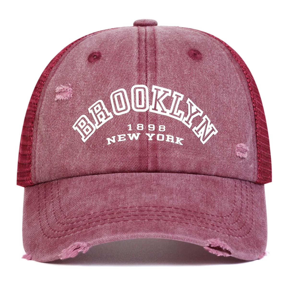 Unisex Brooklyn Buchstaben Druck Waschen Baseball Netzmützen Hip Hop Kappe Frühling Sommer Outdoor Verstellbar Lässige Hüte Sonnenschutzmütze gray