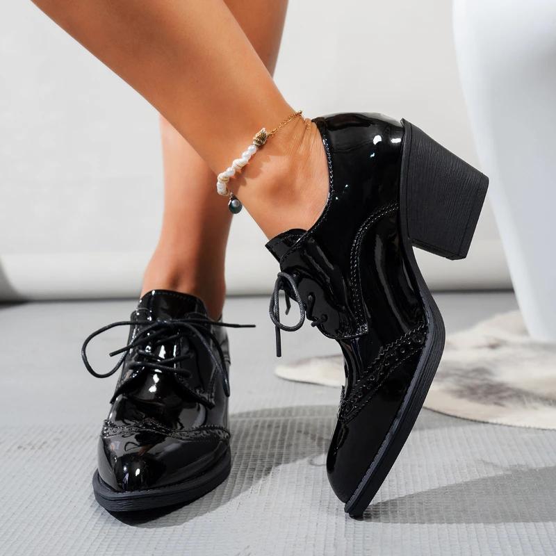 Pointed Toe Women's High Heeled Shoes Lace Up Heeled Loafers Shoes Spring 2025 Trend New Chunky Pumps Classic Sandalias De Mujer