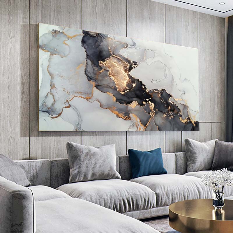 Abstract Gold Grey Black Geometric Cloud Canvas Painting Modern Marble Printing Art Wall Decoration For Home Room Decor Pictures