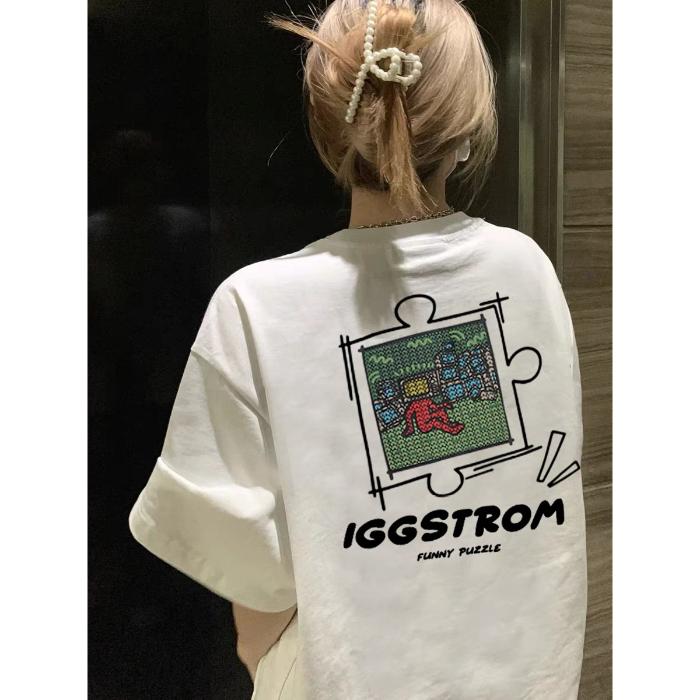 

Белая Тяжелая футболка с круглым вырезом Женская Спортивная Летняя Новинка Американский Модный Бренд Креативный Принт Свободная f Sve 4XL