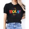 Women's Vibrant "HOLA!" Graphic Tee - Casual Round Neck Short Sleeve Shirt, Lightweight Polyester, Perfect for Spring/Summer Outfits,