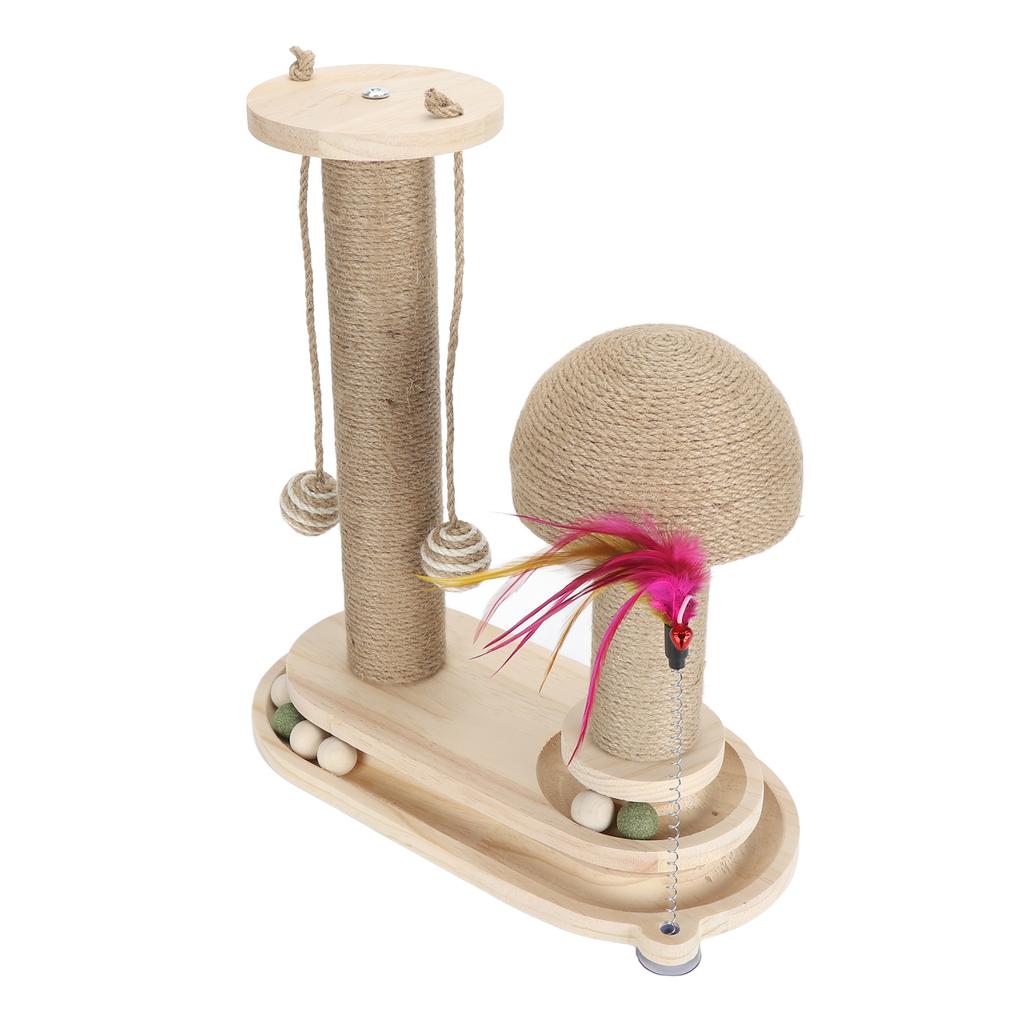 Cat Scratching Post 2 Layer Ball Track Interactive Tall Kitten Scratcher with Teasing Wand for Indoor Cats Oval