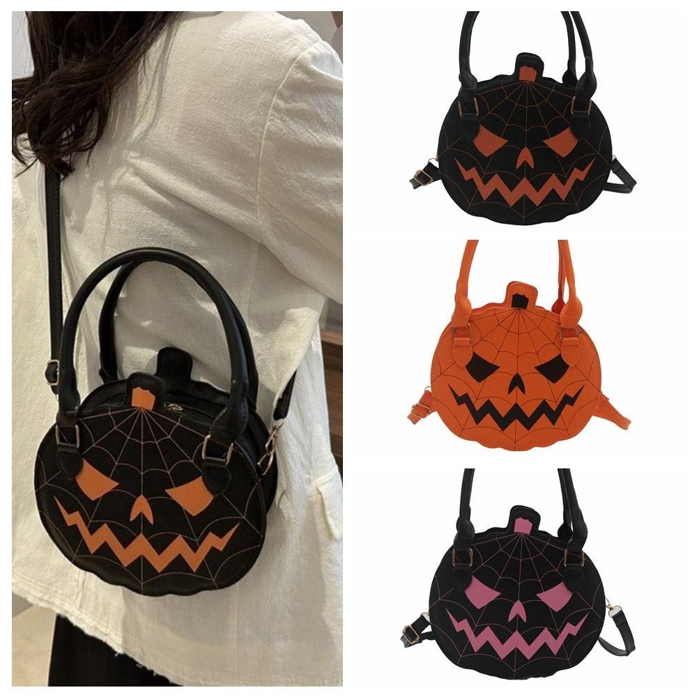 PU Pumpkin Shape Bag Skull Ghost Handbag Simple Halloween Shoulder Bag Storage