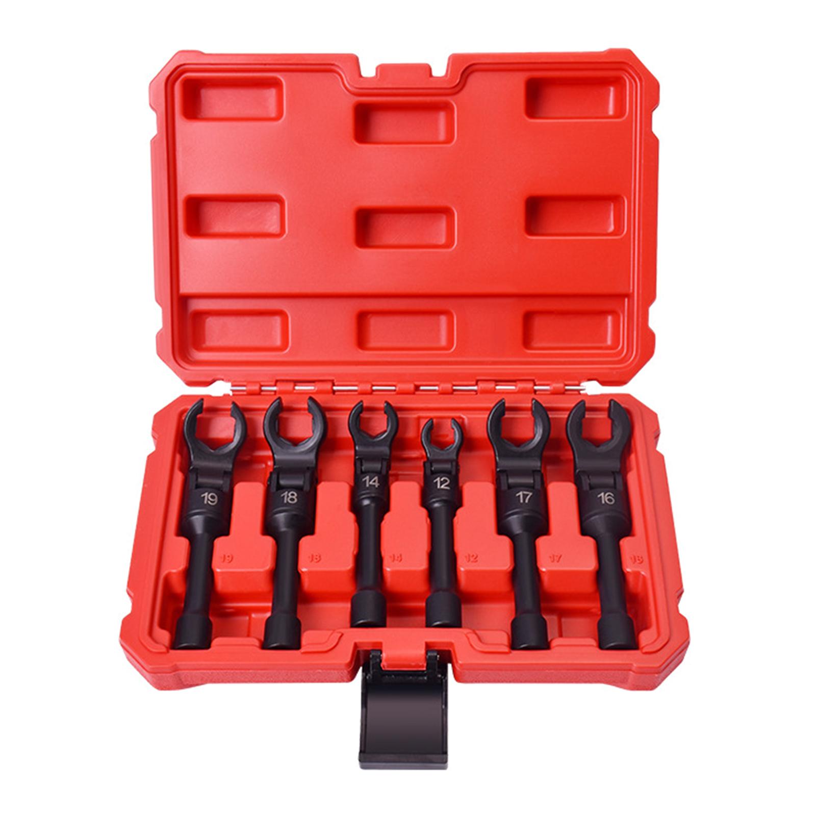 

6Pcs Flexible Head Wrench Set 12mm-19mm Injector Wrench Set For Fuels Lines 3/8inch Drive Crowfoot Nut Wrench 1