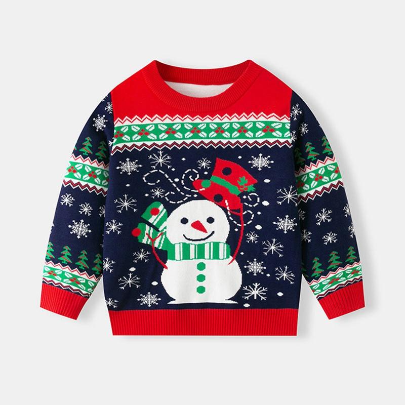 2-7 Years Kids Christmas Style Printed Sweater Round Neck Knitted Sweatshirt
