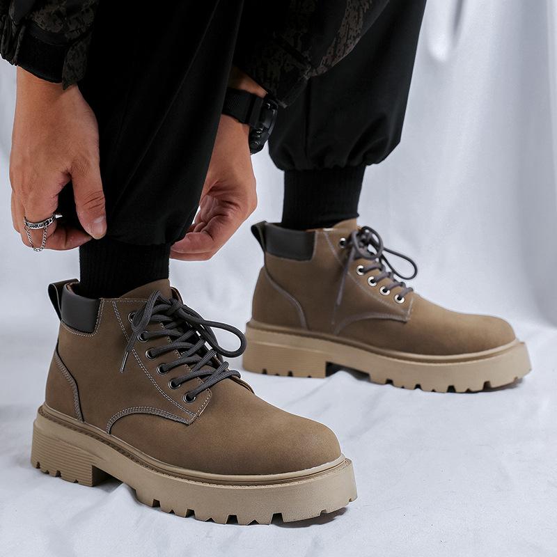 men's casual outdoors desert boots lace-up autumn winter shoes cowboy original leather boot cool platform ankle botas masculinas