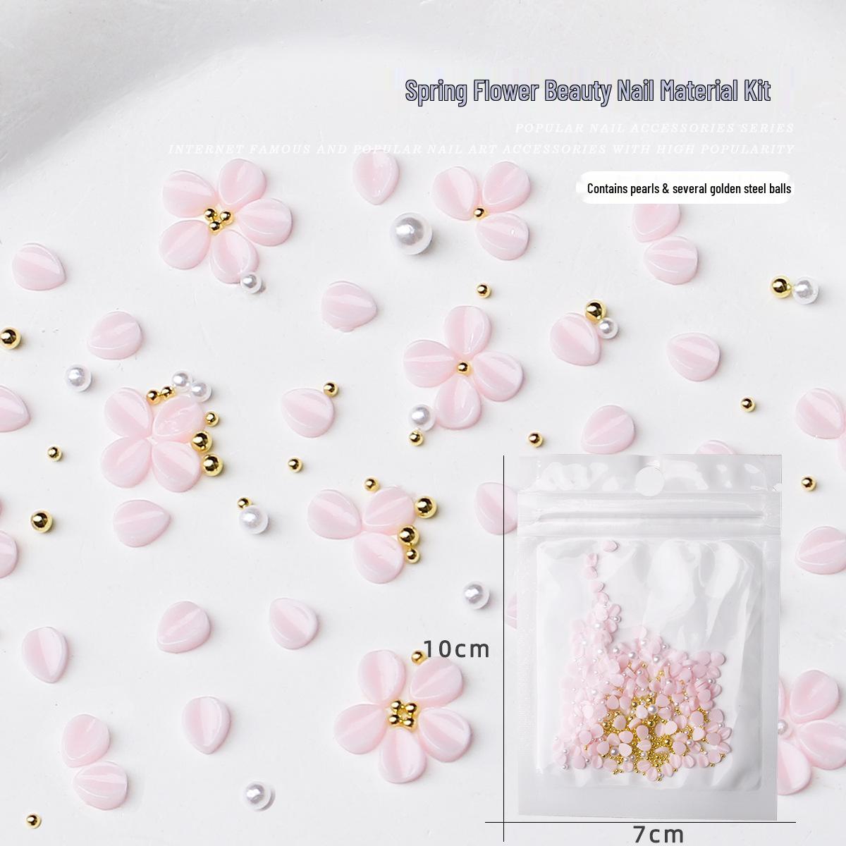 Nail Art Resin Flower Petal Ornaments DIY Embellishments with Macaron Resin, Steel Beads, and Pearls