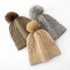 Women 100% Pure Cashmere Beanie Hat Pom Pom Detail Cable Knit Winter Warm Soft Slouchy Skullies Cap Cold Weather Accessory