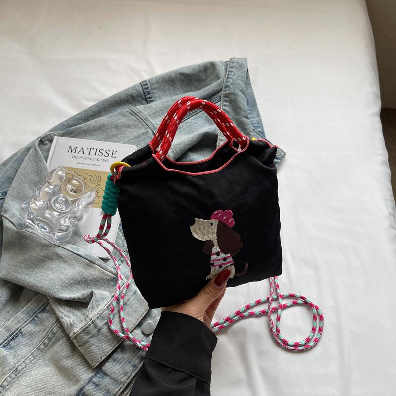 Cute Dachshund Embroidered Canvas Bag Women's Summer Casual Simple Versatile One Shoulder Crossbody Bag