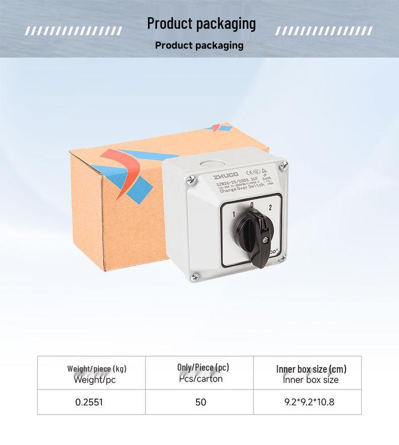 Zhuochao SZW26-20/D303.3CF 102 Three-Speed Universal Changeover Switch with Protective Box
