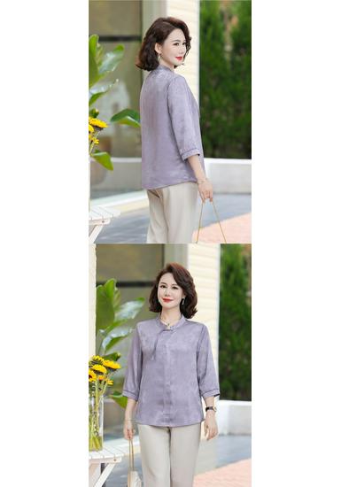 New Chinese Style Summer Blouse for Moms, National Design, Middle-Aged Women's Three-Quarter Sleeve Top for Spring/Summer.